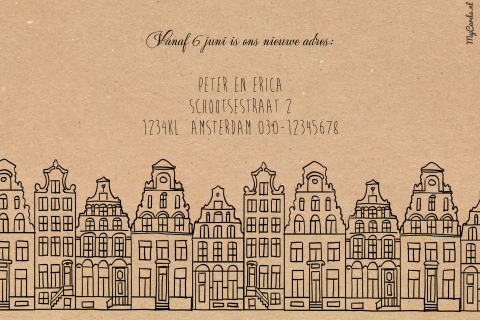 Verhuiskaart karton stad amsterdamse grachtenpanden amsterdam