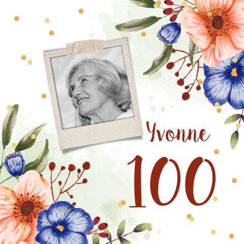 Uitnodiging 100e verjaardagsfeest vrouw bloemen aquarel foto