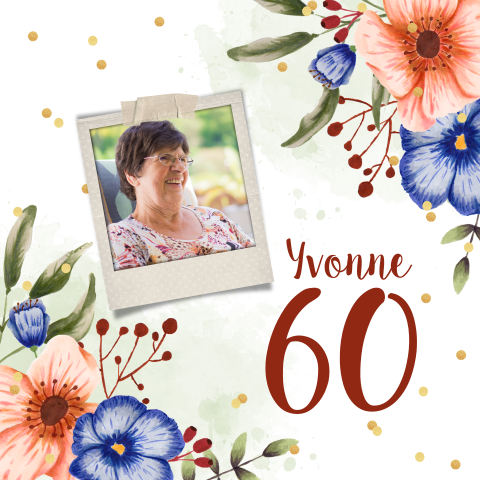 Uitnodiging 60e verjaardagsfeest vrouw bloemen aquarel foto