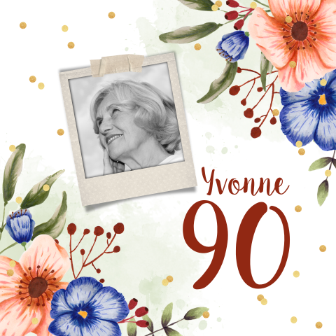 Uitnodiging 90e verjaardagsfeest vrouw bloemen aquarel foto