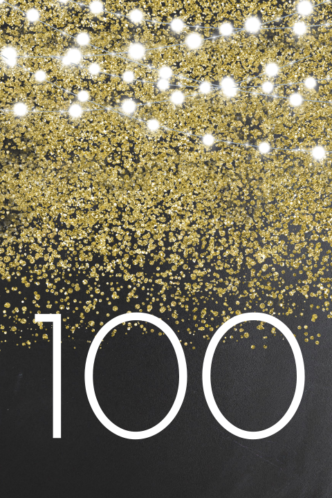 Verjaardagsuitnodiging 100 jaar met gouden glitters op krijtbord