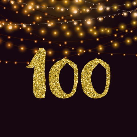 Verjaardagsuitnodiging 100 jaar met gouden glitters