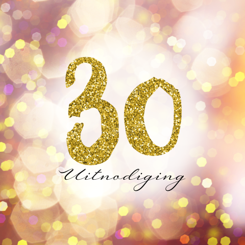 Verjaardagsuitnodiging 30 jaar met gouden glitters