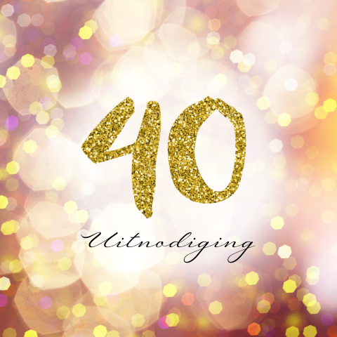 Verjaardagsuitnodiging 40 jaar met gouden glitters
