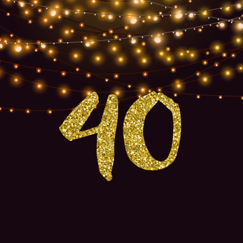 Verjaardagsuitnodiging 40 jaar met gouden glitters