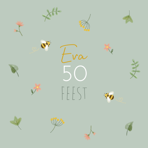 Verjaardagsuitnodiging 50 bloemen en bijen