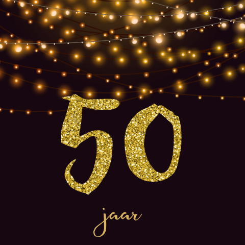 Verjaardagsuitnodiging 50 jaar met gouden glitters
