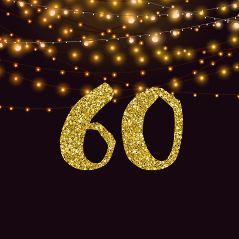 Verjaardagsuitnodiging 60 jaar met gouden glitters