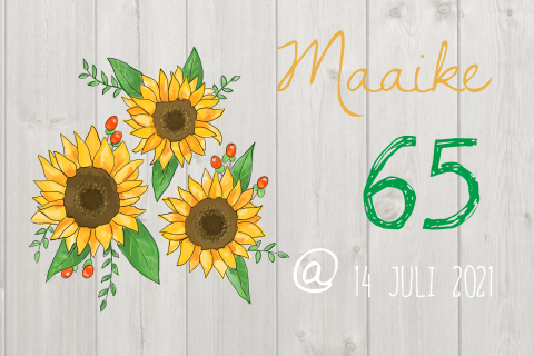 Verjaardagsuitnodiging 65 jaar met zonnebloemen