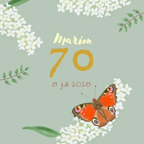 Verjaardagsuitnodiging 70 jaar met vlinder en bloemen