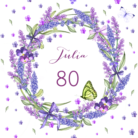 Verjaardagsuitnodiging 80e feestje lavendelkrans