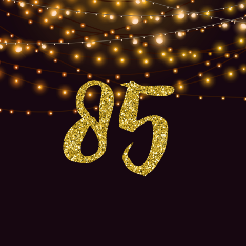 Verjaardagsuitnodiging 85 jaar met gouden glitters