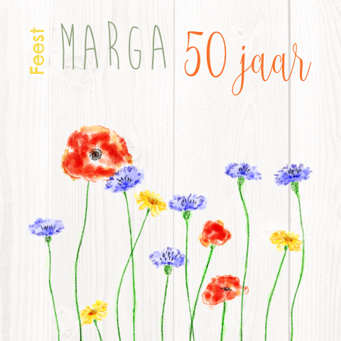 Verjaardagsuitnodiging veldbloemen 50 aquarel