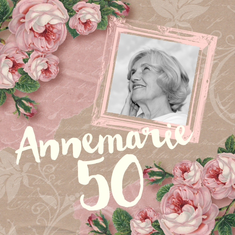 Verjaardagsuitnodiging 50 jaar vintage kraft rozen foto