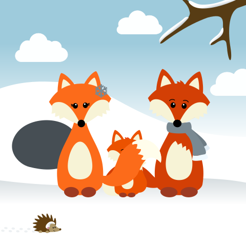 Vrolijk geboortekaartje voor jongen met vosjes in sneeuw