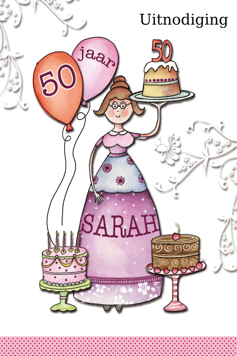 worm hardwerkend ontwerper Vrolijke uitnodiging verjaardag 50 jaar vrouw Sarah