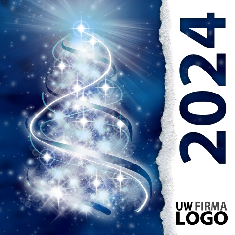 Zakelijke kerstkaart met eigen logo en blauwe kerstboom