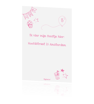 Hedendaags Kinderfeestje uitnodiging handlettering roze SV-35