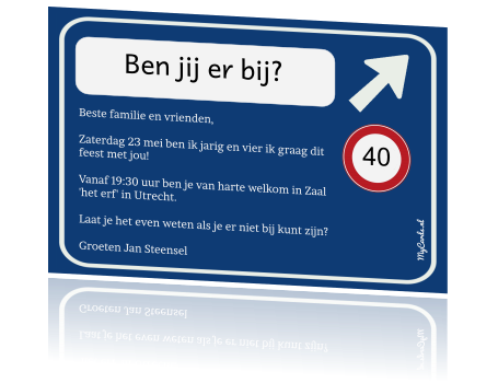 Welp Uitnodiging verjaardag 40 verkeersbord blauw RM-25