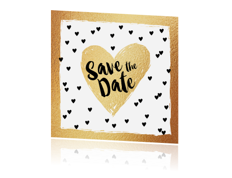 Fonkelnieuw Save the date kaart hip hartjes goud IO-59