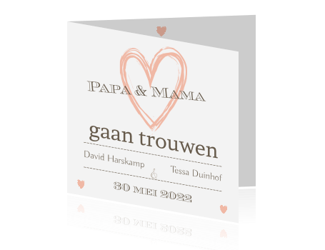 Trendy trouwkaart papa en mama gaan trouwen wit met roze g