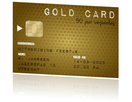 Wonderbaarlijk Uitnodiging verjaardag 50 jaar in de vorm van een gold card ZX-23