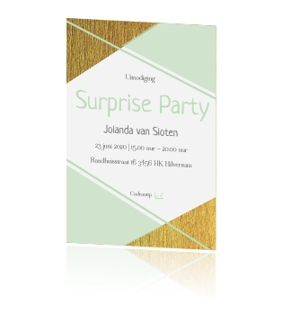 Verwonderlijk Surprise party uitnodiging met goud en groen RN-05