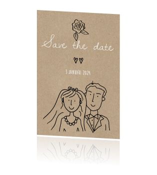 Welp Save the date kaart bruidspaar op kraft RR-65