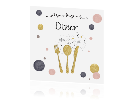 Ongebruikt Jubileum uitnodiging kaart diner etentje met gouden bestek en confetti JM-08