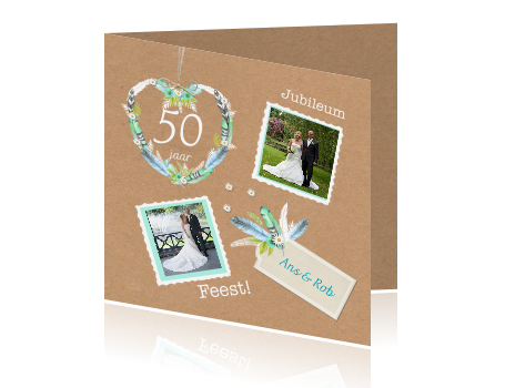 Ongekend Uitnodigingskaart jubileum 50 jarig huwelijk hart veren LH-13
