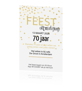 Ongekend Stijlvolle trendy uitnodiging met gouden confetti 70 jaar MN-34