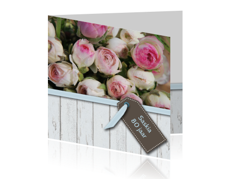 Verbazingwekkend Verjaardag 80 jaar feest kaart met witte rozen en hout AA-27